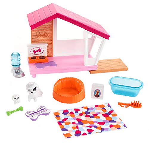Barbie Mobilier Coffret Toilettage du Chien avec meuble, toboggan pour  figurine et accessoires de lavage, jouet pour enfant, DVX50