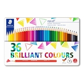 Staedtler Ergosoft 157, Crayons de couleur tendres pour dessin et coloriage, Prise en main douce et confortable, Boîte en métal avec 36 couleurs lumineuses assorties, 157 M36