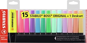 Surligneurs STABILO BOSS ORIGINAL Fluo & Pastel - Set de bureau de 15  les Prix d'Occasion ou Neuf