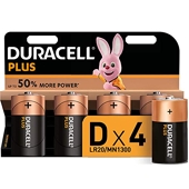 Duracell Plus, lot de 4 piles alcalines type D 1,5 Volts, LR20 MN1300