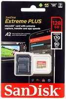 SanDisk Extreme PLUS 128 GB microSDXC Memory Card + SD Adapter with A2 App Performance up to 170 MB/s, Class 10, U3, V30
