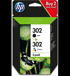 HP 302 - Pack de 2 - noir et 3 couleurs - cartouche d'encre