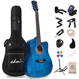ADM Guitare acoustique débutant adulte 4/4 pour débutant avec 13 accessoires (41 pouces, bleu mat, cordes en acier)