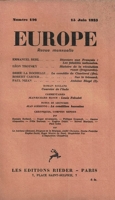 Revue Europe N° 126 (1933) Emmanuel Berl - Léon Trotsky - Drieu La Rochelle - Robert Carter - Paul Nizan - Romain Rolland - Jean Ghuéhenno, Etc