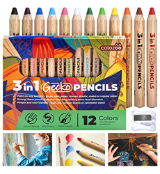colozoo Lot de 24 crayons de couleur 3 en 1 avec pinceau et taille-crayon  Couleurs non toxiques et végétaliennes pour les enfants à partir de 3 ans