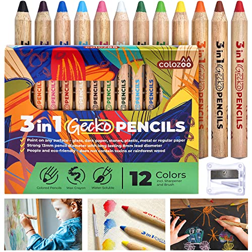 Stabilo Woody 3-in-1 Crayons de Couleur Lot de 6 + taille-crayon (+3 ans)