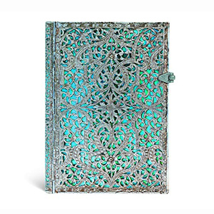 Carnet Paperblanks Filigrane Argenté Maya Bleu Grand Format - PB25597, 240 Pages Non Lignées